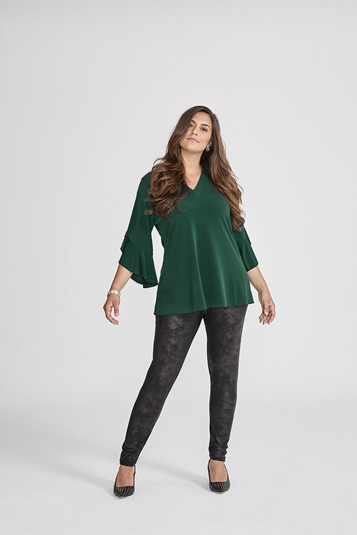 A-LINE KNIT BLOUSE WITH RUFFLE SLEEVES
